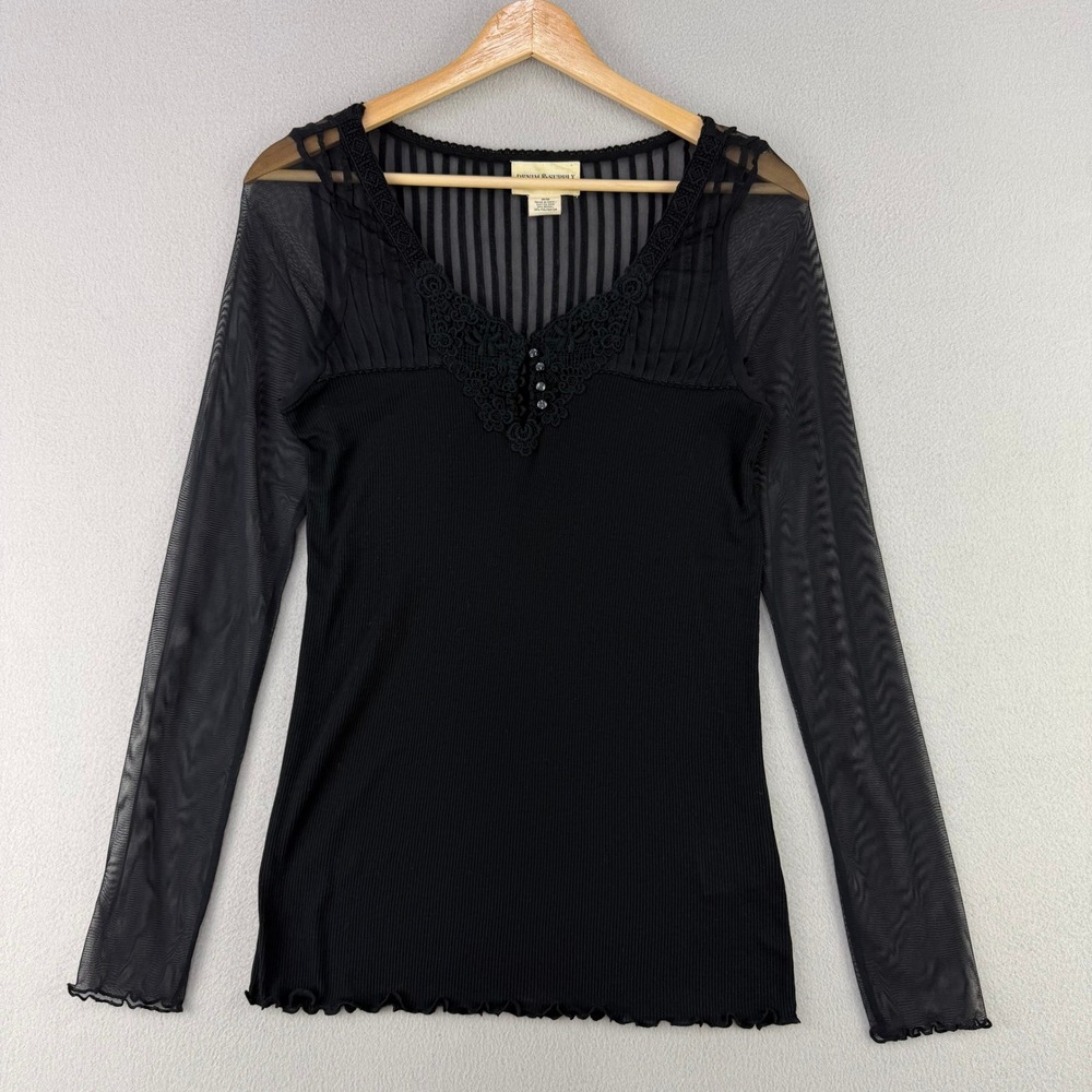 Y2K Denim & Supply Ralph Lauren Mesh Top Women M Black Boho Lace Whimsygoth